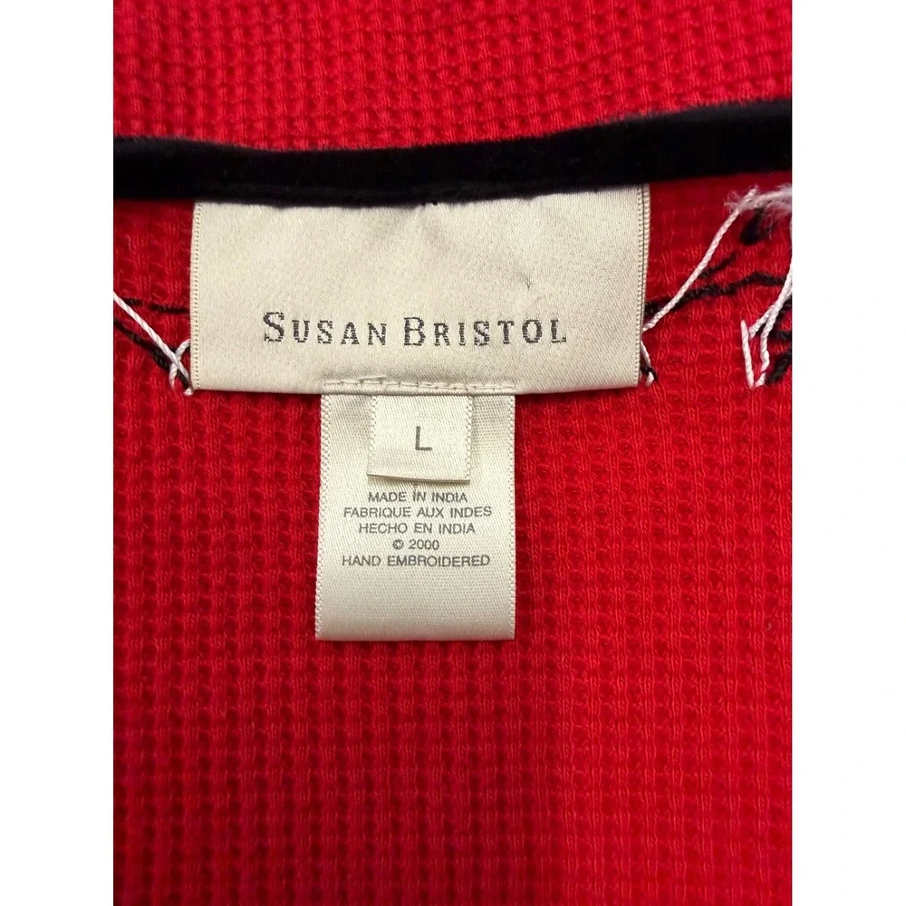 Vintage Susan Bristol Red Waffle Snowman Cardigan Sweater Women's Large Holiday